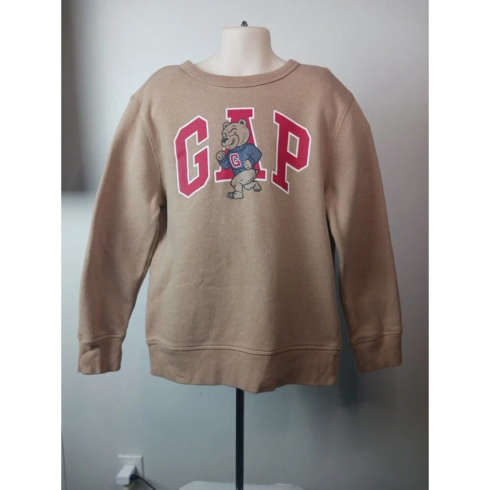 Gap Kids Boys Brown Crewneck Sweatshirt Size M Bear Logo Pullover Casual Top
